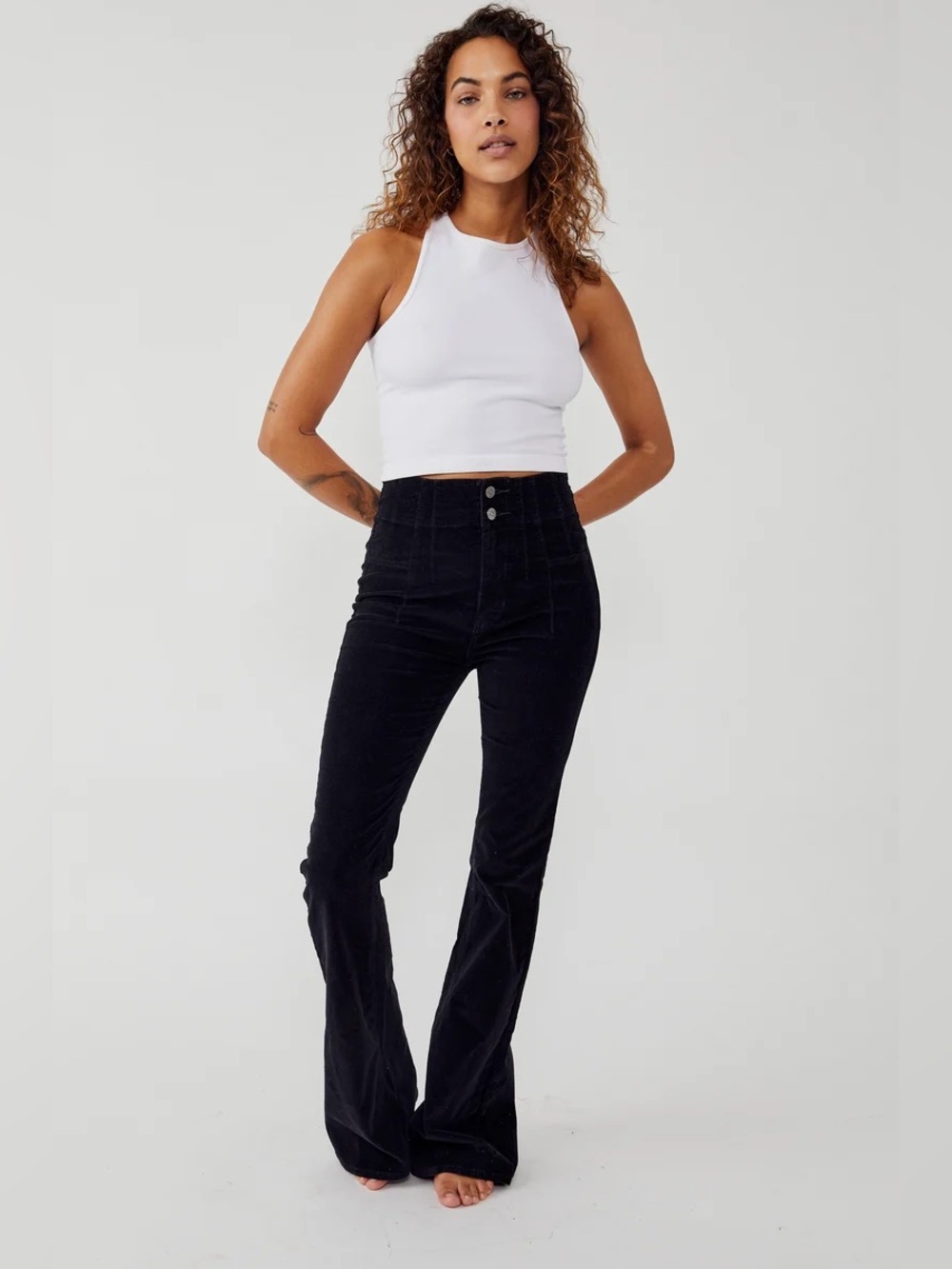 Free People We The Free Jayde Cord Flare Jeans Corduroy Beluga Black 26